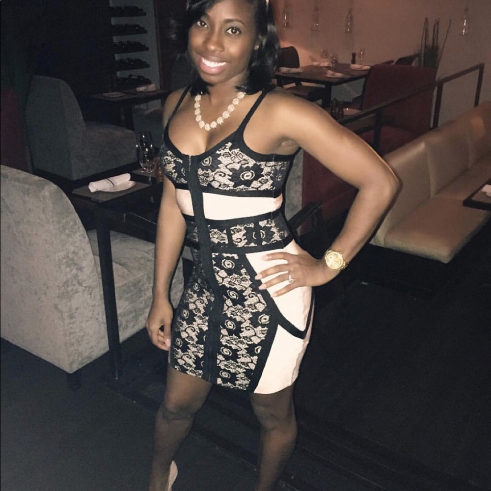 Nude and black body color dress